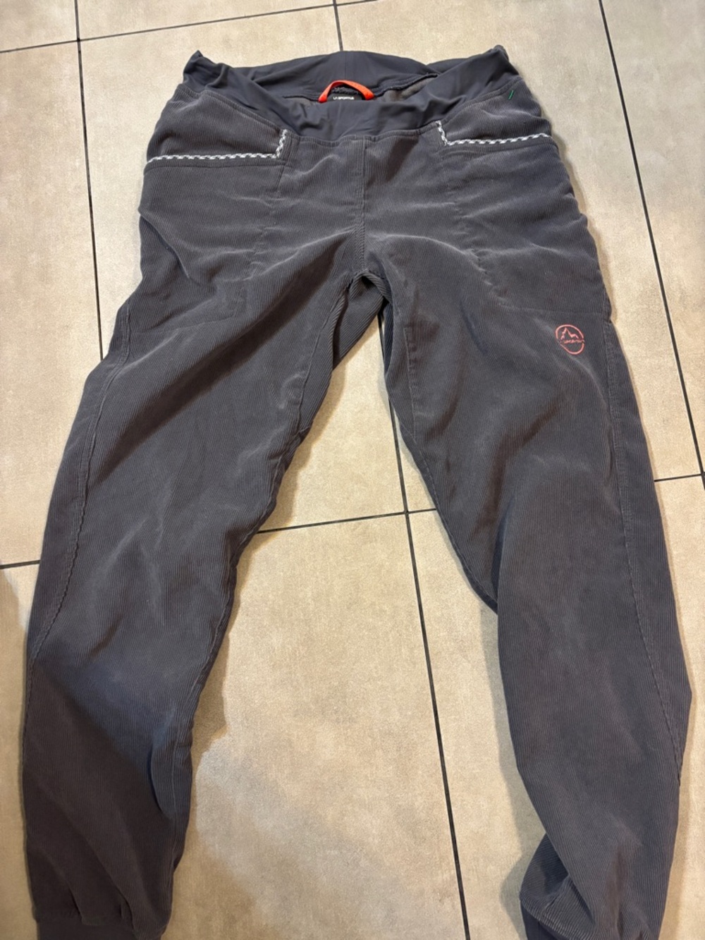 La Sportiva Dark Gray Active corduroy climbing pants with  embroidered Logo